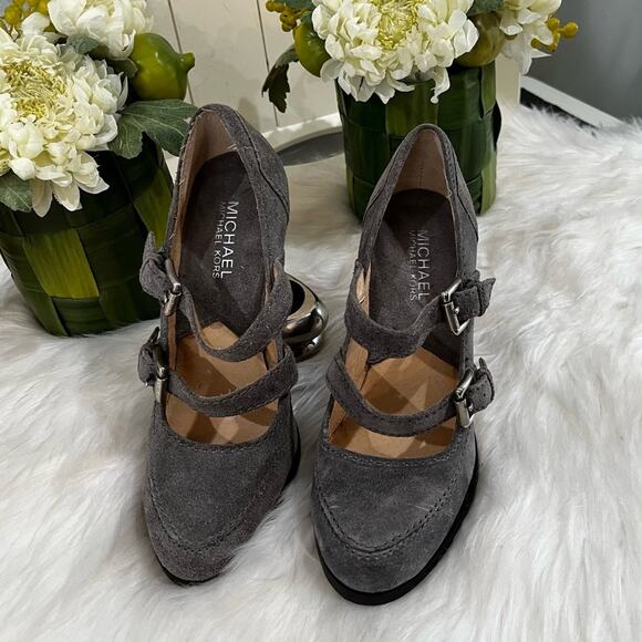 Michael Kors Suede Leather Double Strap Platform High Heel Mary Jane’s Gray 5.5 - Picture 11 of 16